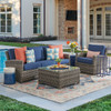 Sonoma Husk Outdoor Wicker with Cushions 3 Piece Swivel Sofa Group + 32 in. Sq. Glass Top Coffee Table