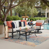 Hill Country Aged Bronze Aluminum and Cushion 3 Piece Swivel Sofa Group + 48 x 28 in. Coffee Table