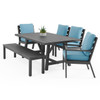 Montecito Charcoal Aluminum with Cushions 6 Piece Bench Dining Set + 70 x 40 in. Table