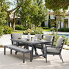 Montecito Charcoal Aluminum with Cushions 6 Piece Bench Dining Set + 70 x 40 in. Table