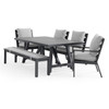 Montecito Charcoal Aluminum with Cushions 6 Piece Bench Dining Set + 70 x 40 in. Table