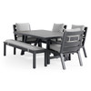 Montecito Charcoal Aluminum with Cushions 6 Piece Bench Dining Set + 70 x 40 in. Table
