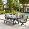 Montecito Charcoal Aluminum with Cushions 6 Piece Combo Bench Dining Set + 70 x 40 in. Table