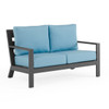 Montecito Charcoal Aluminum with Cushions 4 Piece Swivel Loveseat Group + 48 x 26 in. Coffee Table