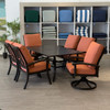 Fairmont Rustic Bronze Aluminum with Cushions 7 Piece Combo Dining Set + 70 x 42 in. Table