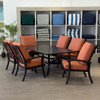 Fairmont Rustic Bronze Aluminum with Cushions 7 Piece Dining Set + 82 x 41 in. Table