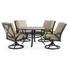 Key West Rustic Bronze Aluminum with Cushions 5 Piece Swivel Dining Set + 48 in. D Table
