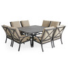 Key West Rustic Bronze Aluminum with Cushions 9 Piece Dining Set + 66 in. Sq. Table