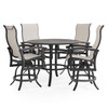 Fairmont Rustic Bronze Aluminum with Site Linen Sling 5 Piece Gathering Height Set + 48 in. D Table
