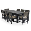 Nantucket Black Polymer and Wicker with Cushions 9 Piece Dining Set + 96 x 40 in. Dining Table