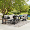 Nantucket Black Polymer and Wicker with Cushions 3 Piece Swivel Sofa Group + 42 x 24 in. Coffee Table