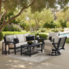 Nantucket Black Polymer and Wicker with Cushions 4 Piece Swivel Sofa Group + 42 x 24 in. Coffee Table