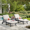 Nantucket Black Polymer and Wicker with Cushions 3 Piece Chaise Lounge Set + 20 x 16 in. Side Table