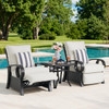 Eclipse Autumn Rust Aluminum with Pashmina Cloud Cushions 3 Piece Club Recliner Set with 27 in. Sq. Side Table