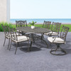 Milan Aged Bronze Cast Aluminum with Cushions 7 Piece Swivel Combo Dining Set + 72 x 42 in. Table
