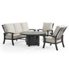Fairmont Rustic Bronze Aluminum 4-Piece Outdoor Sofa Set with Cushions and Fire Pit, 54 in. Diameter