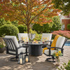 Fairmont Rustic Bronze Aluminum 5-Piece Outdoor Swivel Rocker Chat Set with Cushions and Fire Pit Table, 54 in Diameter