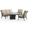 Key West Rustic Bronze Aluminum 4-Piece Outdoor Sofa Set with Cushions and Fire Pit Table, 54 in. Diameter