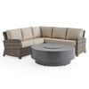 Sonoma Husk Outdoor Wicker 4-Piece Sectional with Cushions and 54 in. Diameter Gas Fire Pit Table