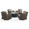 Sonoma Husk Outdoor Wicker 5-Piece Swivel Chat Set with Cushions and 54 in. Diameter Gas Fire Pit Table