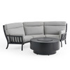 Siena Coal Aluminum 4-Piece Sectional Set with Stone Grey Cushions and Round Gas Fire Pit Table, 44 in. Diameter
