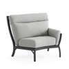 Siena Coal Aluminum 4-Piece Sectional Set with Stone Grey Cushions and Round Gas Fire Pit Table, 44 in. Diameter