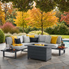 Pasadena Midnight Aluminum 4-Piece Sectional includes 44 x 28 in. Fire Pit Table