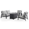 Carmel Midnight Aluminum 4-Piece Sofa Set includes 44 x 28 in. Fire Pit Table