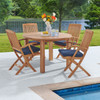 Westport Teak with Cushions 5 Piece Arm Dining Set + Oxford 48 in. D Table