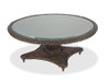 <b>Calypso</b> 44" Round Aluminum & Woven Resin Wicker Glass Top Coffee Table