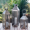 23.5 in. Antique Brushed Gold Iron Lantern with Lattice Panels