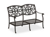 Carlisle Aged Bronze Cast Aluminum and Cultivate Stone Cushion 4 pc. Loveseat Group with 42 in. Sq. Fire Pit Table