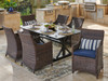 Valencia Sangria Outdoor Wicker and Spectrum Indigo Cushion 7 Pc. Dining Set with 72 x 39 in. Table