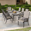 Turin Tawney Aluminum and Watercolor Tweed Pearly Sling 9 Pc. Dining Set with 86-128 x 43 in. Double Extension Table