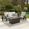 Eclipse Autumn Rust Aluminum with Pashmina Cloud Cushions 3 Piece Spring Sofa Group + 58 X 36 in. Slat Top Gas Fire Pit