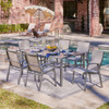 Ventura Pewter Aluminum and Mica Pearl Sling 7 Pc. Dining Set with 66 x 44 in. Dining Table