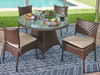 Martinique Java Brown Outdoor Herringbone Wicker 5 Pc. Armless Dining Set with 48 in. D Glass Top Table