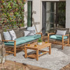 Hampton Driftwood Outdoor Wicker and Solid Teak 3 Piece Sofa Group + 39 x 24 in. Coffee Table