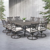 Milan Aged Bronze Cast Aluminum with Cushions 11 Piece Swivel Rocker Dining Set + 90 x 64 in. Table