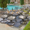 Milan Aged Bronze Cast Aluminum with Cushions 9 Piece Swivel Rocker Dining Set + 64 in. Sq. Table
