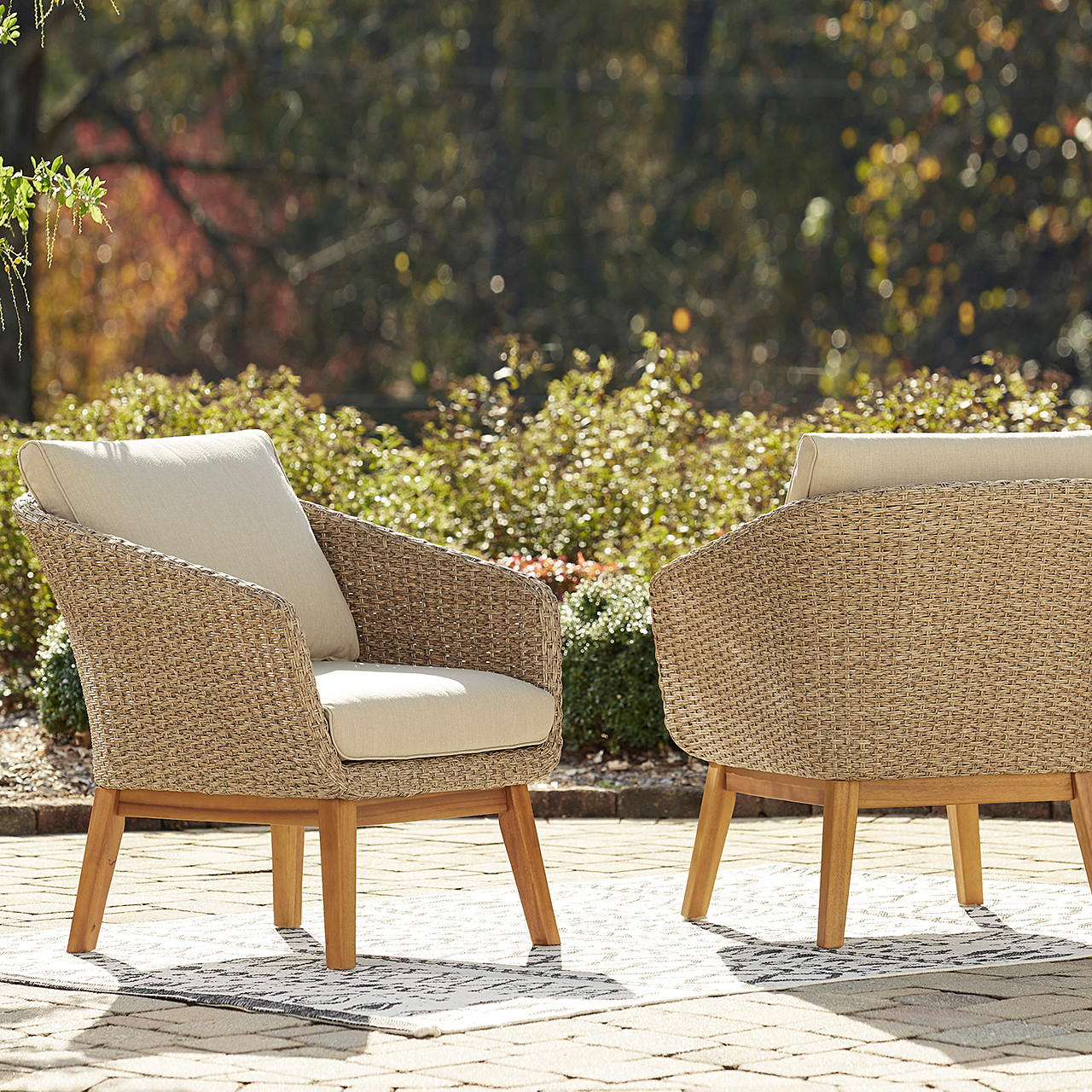 Paloma Straw Wicker and Beige Cushion 4 Pc. Loveseat Group with 39 x 22 in. Coffee Table
