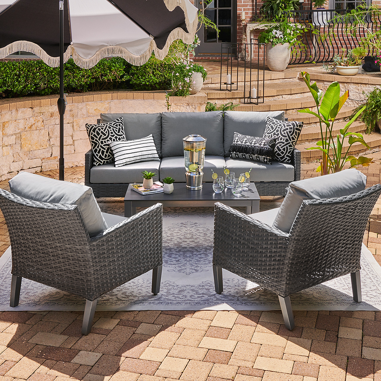 Amari Pepper Outdoor Wicker 4 Pc. Sofa Group with 43 x 25 in. Coffee Table