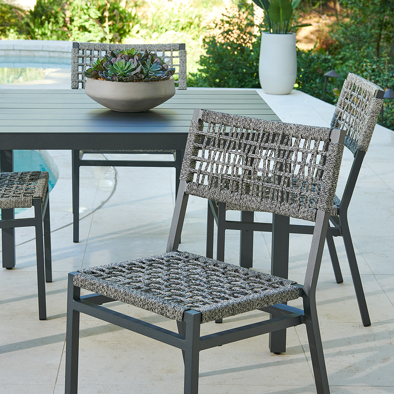 San Miguel Anthracite Aluminum and Grey Linen 5 Pc. Side Dining Set with 44 in. Sq. Table