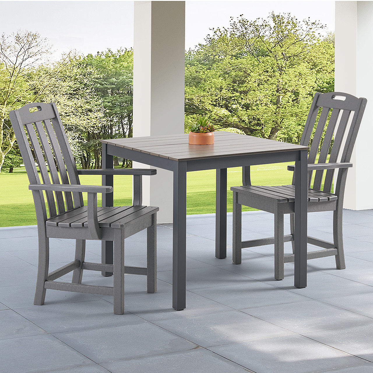 Surfside Slate Grey 3 Pc. Arm Bistro Set with 33 in. Sq Table