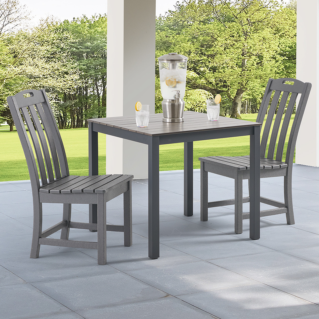 Surfside Slate Grey 3 Pc. Armless Bistro Set with 33 in. Sq Table