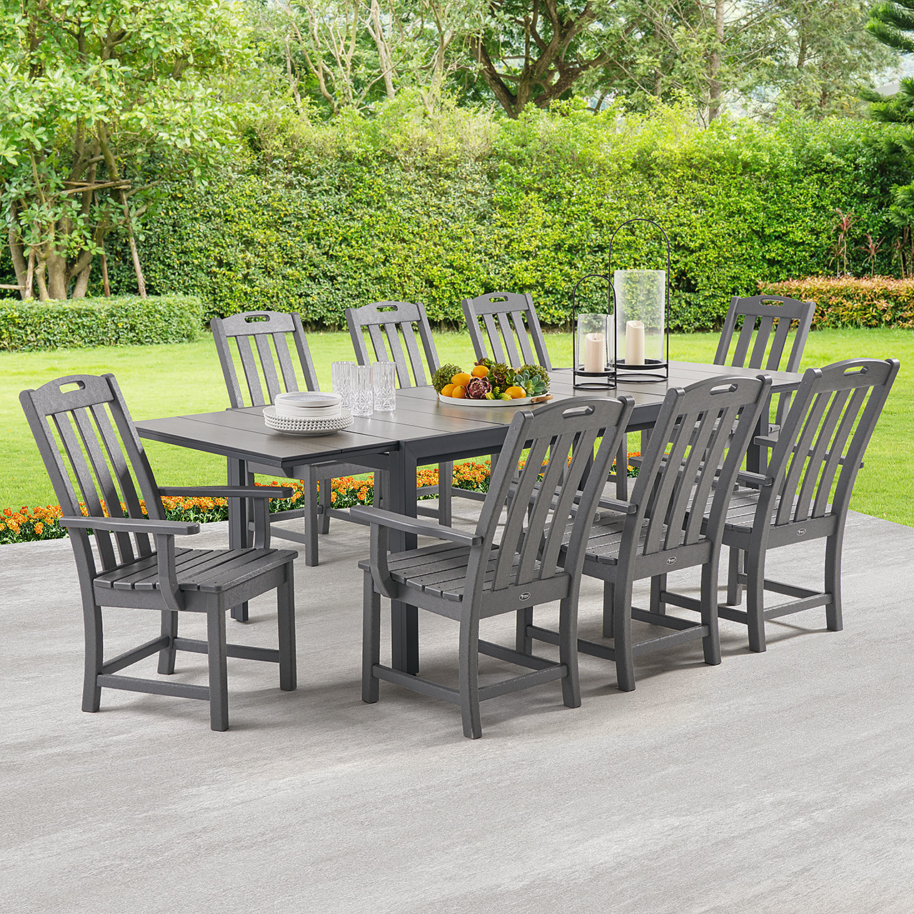 Surfside Slate Grey 9 Pc. Arm Dining Set with 105-70.5 x 37 in. Table