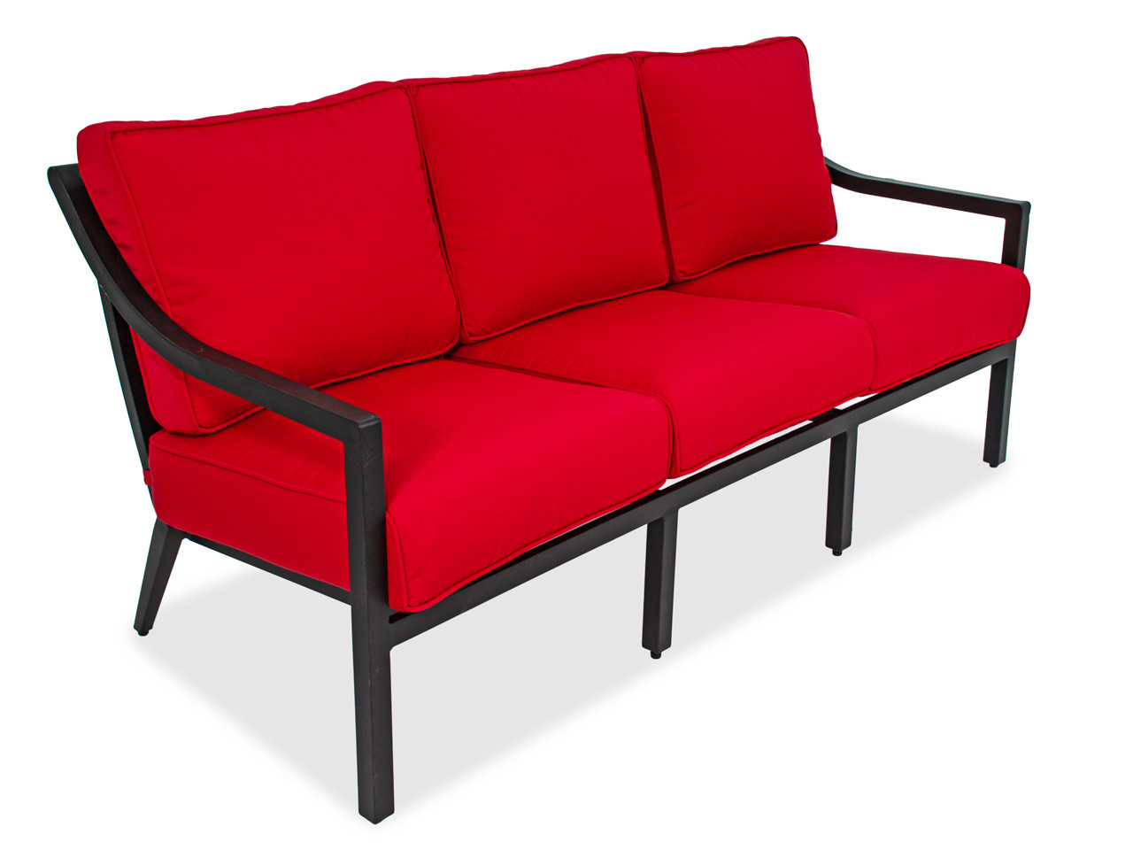 Hill Country Aged Bronze Aluminum and Jockey Red Cushion 4 Pc. Sofa Group with 48 x 28 in. Coffee Table