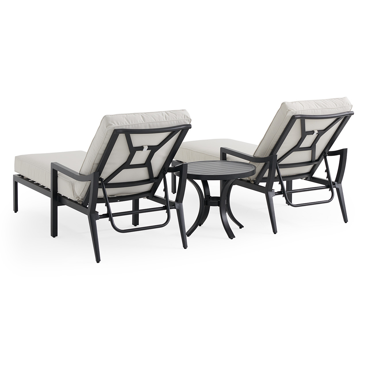 Hill Country Aged Bronze Aluminum with Cushions 3 Piece Chaise Lounge Set + 24 in. D Side Table