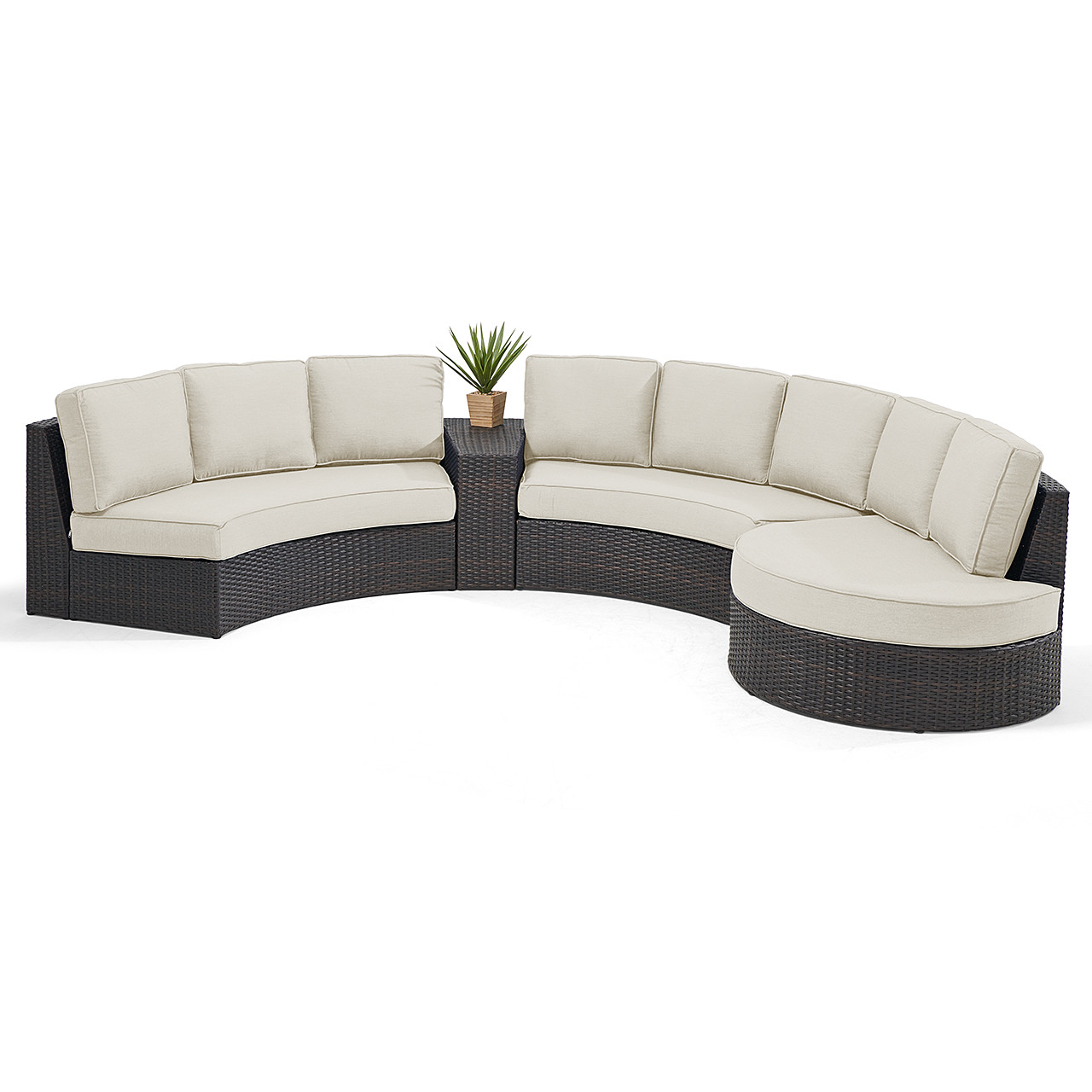 San Lucas Outdoor Wicker with Cushions 4 Piece Contour Sectional + Right Cuddle Bed