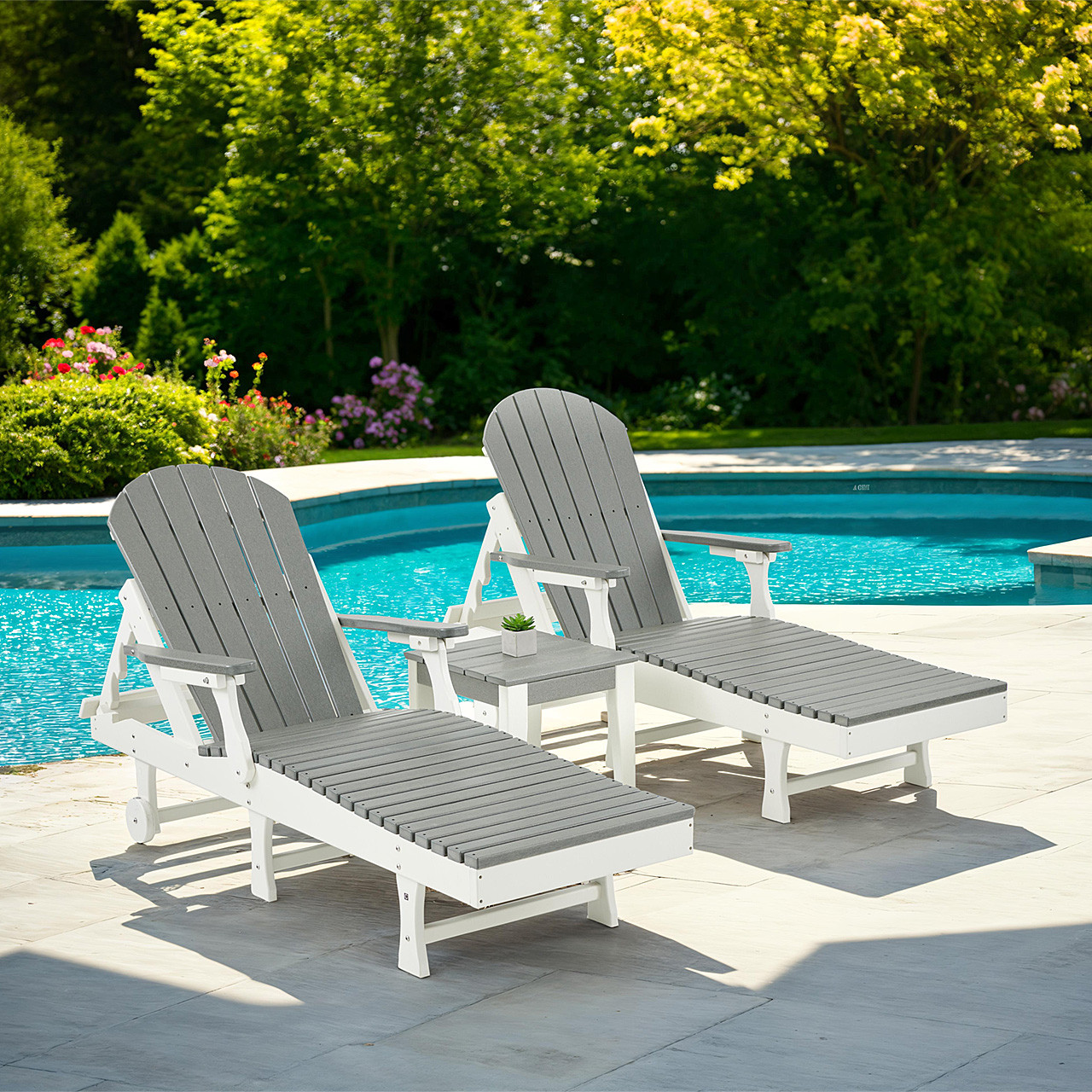 Farmhouse Polymer 3 Piece Chaise Set + 18 in. Sq. Side Table